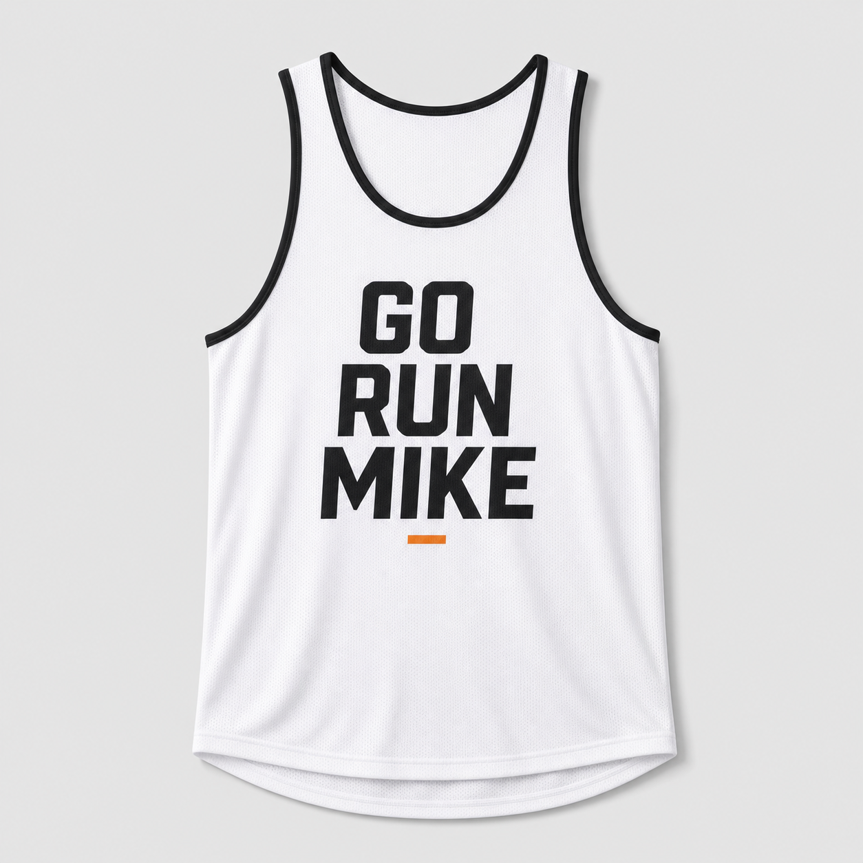 White Go Run Mike race tank